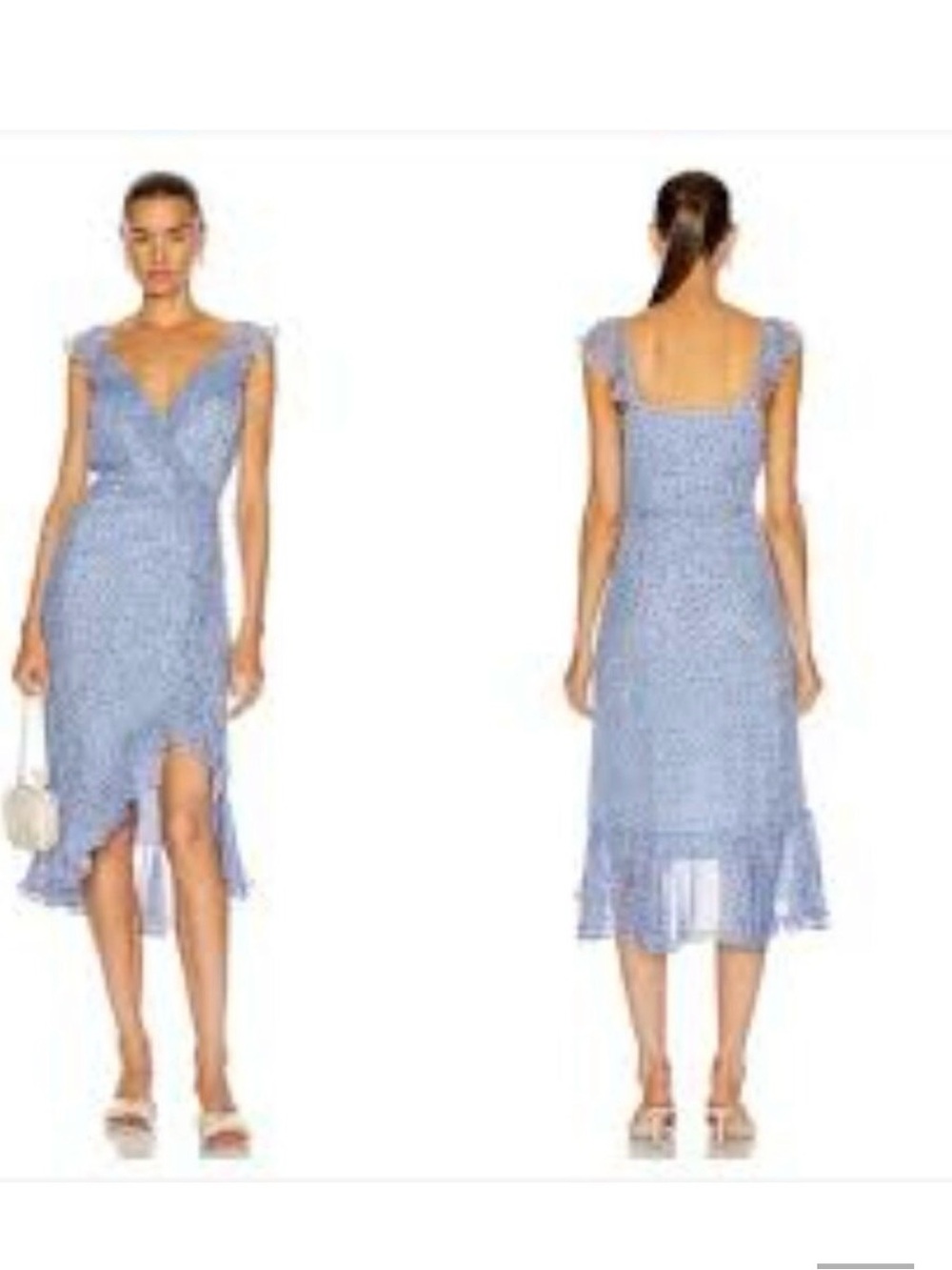 Veronica Beard Amal Blue Floral 100% Silk Ruffle High-Low Dress Size 8